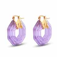Boucles d'oreilles r&eacute;sine tendance hexagone Dor&eacute;-transparent violet
