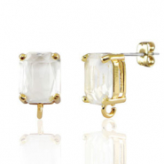 Boucles d&rsquo;oreilles / puces d&rsquo;oreilles en verre Crystal Glass avec anneau rectangle Cristal-dor&eacute;