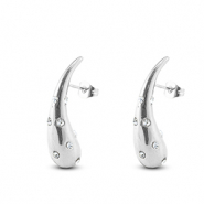Boucles d'oreilles / puces en acier Inox goutte avec strass Argent&eacute;