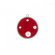 Pendentifs en r&eacute;sine rond avec perles Argent&eacute;-rouge-blanc
