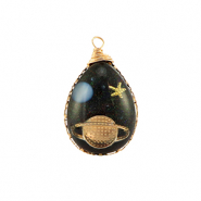 Pendentifs en r&eacute;sine ovale galaxie Dor&eacute;-bleu-paillet&eacute;