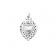 M&eacute;tal TQ laiton breloques coeur avec lotus Argent&eacute;