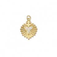 M&eacute;tal TQ laiton breloques coeur avec croix Dor&eacute;