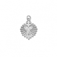 M&eacute;tal TQ laiton breloques coeur avec croix Argent&eacute;