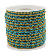 Cordon tress&eacute; tendance 3mm Turquoise-bleu-dor&eacute;