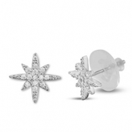 M&eacute;tal TQ laiton boucles d'oreilles / puces d&rsquo;oreilles zirconium &eacute;toile Argent&eacute;