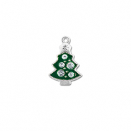 Breloques en m&eacute;tal zirconium sapin de no&euml;l Argent&eacute;-vert