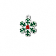 Breloques en m&eacute;tal zirconium flocon de neige Argent&eacute;-vert-rouge