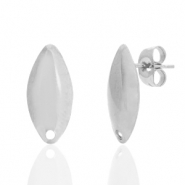 Boucles d'oreilles puces en acier Inox ovale avec anneau Argent&eacute;