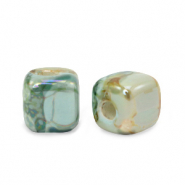 Perles en céramique DQ grecque cube 7mm Turquoise