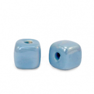 Perles en céramique DQ grecque cube 7mm Bleu vif