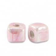 Perles en céramique DQ grecque cube 5mm Rose fleurs