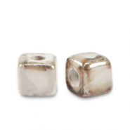 Perles en céramique DQ grecque cube 5mm Beige-marron