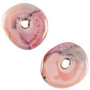 Perles en céramique DQ grecque donut Rose-noir
