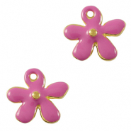 Breloques en m&eacute;tal DQ fleur Dor&eacute;-rose magenta (sans nickel)