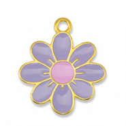 Breloques en m&eacute;tal DQ fleur Lilas-Rose clair-Dor&eacute; (sans nickel)