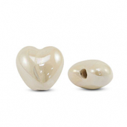 Perles en c&eacute;ramique DQ grecque coeur Blanc cass&eacute;
