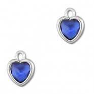 Pendentifs en verre Crystal glass coeur Bleu fonc&eacute;-argent&eacute;