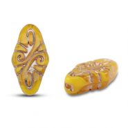 Perles tch&egrave;ques arabesque 19x9mm Transparent ochre-argent&eacute;