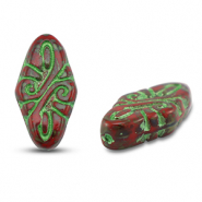 Perles tch&egrave;ques arabesque 19x9mm Rouge-vert