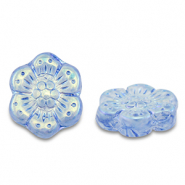 Perles tch&egrave;ques boho flower 14mm Transparent bleu-AB coating