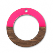 Pendentifs en bois rond Rose n&eacute;on-marron