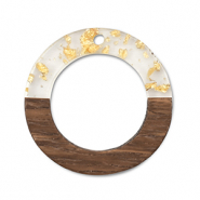 Pendentifs en bois rond Transparent-dor&eacute;-marron