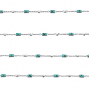 Appr&ecirc;ts en acier inox cha&icirc;ne maille jaseron Howlite tube Argent&eacute;-turquoise