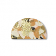 Pendentifs en polym&egrave;re semi-circulaire Marron-rose-blanc-dor&eacute;