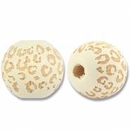 Perles en bois rond 16mm le motif Blanc cass&eacute;-naturel