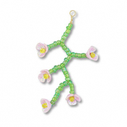 Pendentifs en perles de verre fleur Vert transparent-rose clair AB-jaune