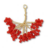 Pendentifs en perles de verre fleur Dor&eacute;-rouge