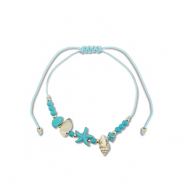 Bracelets tendance perles mixtes Turquoise-dor&eacute;