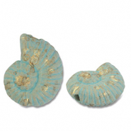 Perles en c&eacute;ramique DQ grecque coquille Turquoise-dor&eacute;