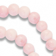 Perles en verre 8 mm Rose brumeux-blanc