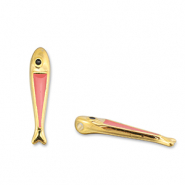 Breloques en m&eacute;tal DQ poisson Rouge corail-Dor&eacute; (sans nickel)