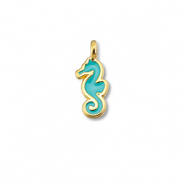 Breloques en m&eacute;tal DQ hippocampe Bleu turquoise-Dor&eacute; (sans nickel)