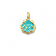 Breloques en m&eacute;tal DQ coquille Bleu turquoise-Dor&eacute; (sans nickel)