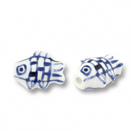 Perles en c&eacute;ramique poisson Blanc-bleu de Delft