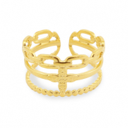 Bagues en acier Inox fleur Dor&eacute;