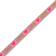 BY31&reg; Ruban texte "Love" Rose fonc&eacute;-vert-rouge-dor&eacute;