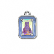 M&eacute;tal TQ laiton breloques rectangle Argent&eacute;-bleu-AB coating