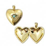 Breloques en laiton Eco-brass&reg; m&eacute;daillon coeur avec &eacute;toile Dor&eacute;-bleu