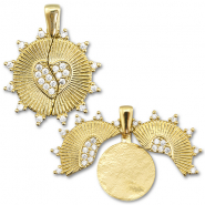 Breloques en laiton Eco-brass&reg; m&eacute;daillon zirconium rond avec coeur / rond Dor&eacute;