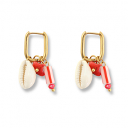 Boucles d'oreilles en acier Inox coquille Dor&eacute;-rouge-blanc