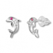 M&eacute;tal TQ laiton boucles d'oreilles / puces d&rsquo;oreilles dauphin Argent&eacute;-rose fonc&eacute;