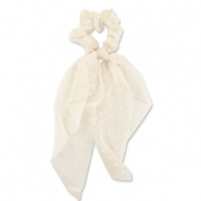 Elastique pour cheveux chouchou pois avec ruban Blanc cass&eacute;