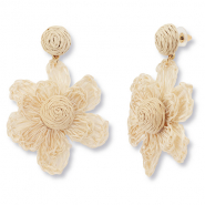 Boucles d'oreilles en raphia accroche-regard fleur Champagne clair-dor&eacute;