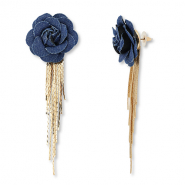 Boucles d'oreilles en denim-look accroche-regard fleur Bleu denim-dor&eacute;