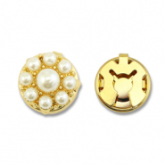 Cache-boutons en laiton Eco-brass&reg; perles Dor&eacute;-blanc